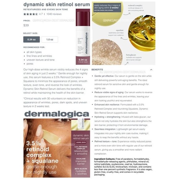 BNIB Dermalogica Dynamic Skin Retinol Serum Antiaging Retexturizing Mini .34 oz - Picture 5 of 12